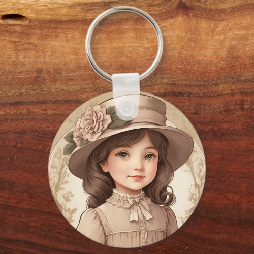 Cute Vintage Victorian Girl Portrait Keychain
