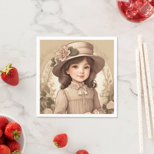 Cute Vintage Victorian Girl Portrait  Napkins