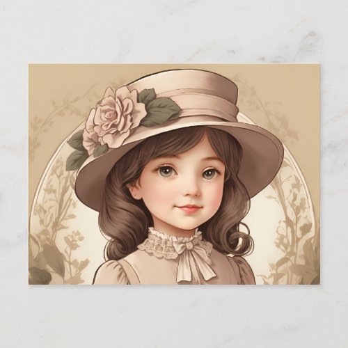 Cute Vintage Victorian Girl Portrait Postcard
