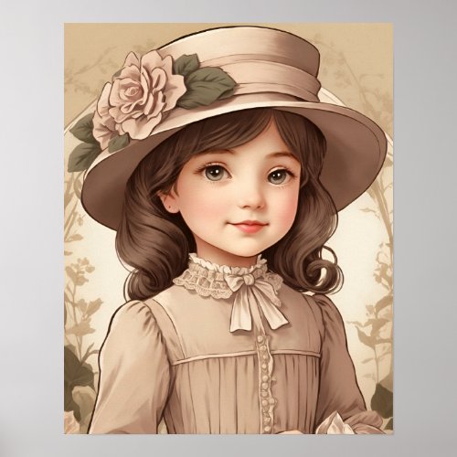 Cute Vintage Victorian Girl Portrait Poster