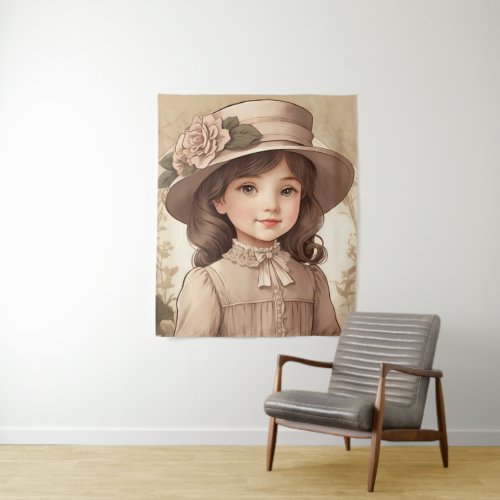 Cute Vintage Victorian Girl Portrait Tapestry