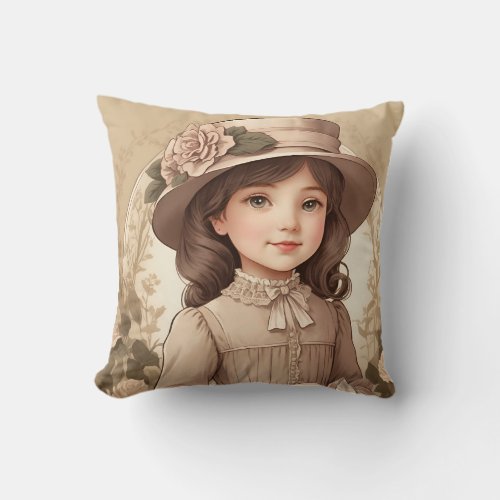 Cute Vintage Victorian Girl Portrait Throw Pillow