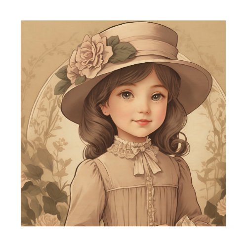 Cute Vintage Victorian Girl Portrait Wood Wall Art