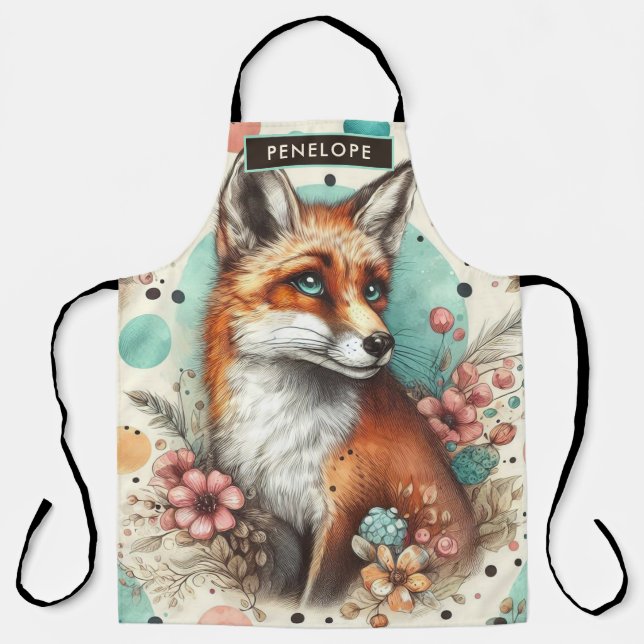 Cute Vintage Watercolo Fox Painting Apron (Front)