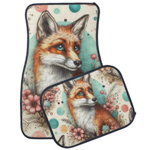 Cute Vintage Watercolo Fox Painting Car Floor Mat