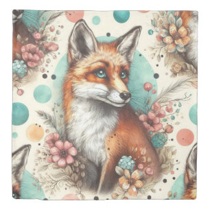 Cute Vintage Watercolo Fox Painting Duvet Cover