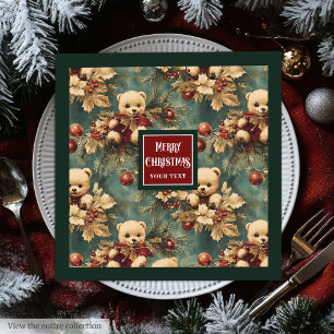 Cute vintage watercolor Christmas teddy bears Paper Dinner Napkins