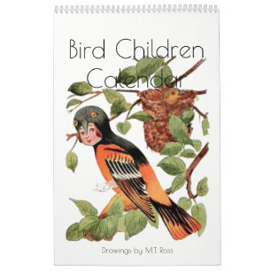 Cute Vintage Watercolor Drawings Bird Children 2 Calendar