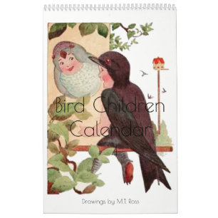 Cute Vintage Watercolor Drawings Bird Children 4 Calendar