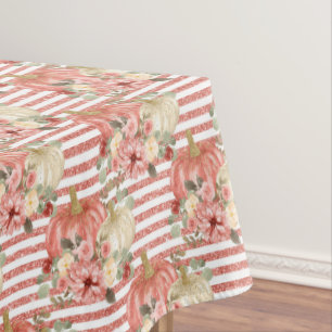 Cute Vintage Watercolor Pumpkin Red Glitter Stripe Tablecloth