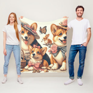 Cute Vintage Welsh Corgi Cardigan Fleece Blanket