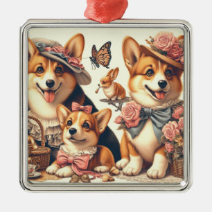 Cute Vintage Welsh Corgi Cardigan Metal Ornament