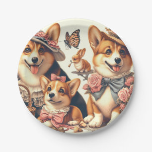 Cute Vintage Welsh Corgi Cardigan Paper Plates