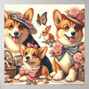 Cute Vintage Welsh Corgi Cardigan Poster