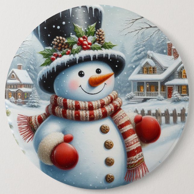 Cute, Vintage/Whimsical Christmas/winter snowman Button (Front)
