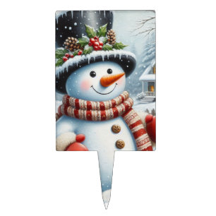 Cute, Vintage/Whimsical Christmas/winter snowman Cake Topper