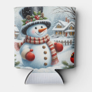 Cute, Vintage/Whimsical Christmas/winter snowman Can Cooler