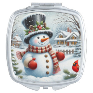 Cute, Vintage/Whimsical Christmas/winter snowman Compact Mirror