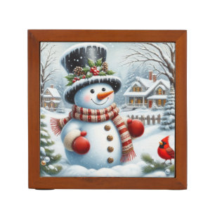 Cute, Vintage/Whimsical Christmas/winter snowman Desk Organizer