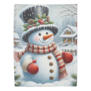 Cute, Vintage/Whimsical Christmas/winter snowman Duvet Cover