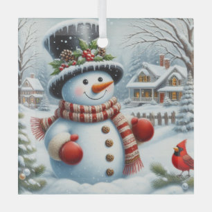 Cute, Vintage/Whimsical Christmas/winter snowman Glass Ornament