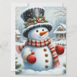 Cute, Vintage/Whimsical Christmas/winter snowman Holiday Card