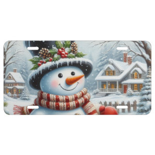 Cute, Vintage/Whimsical Christmas/winter snowman License Plate