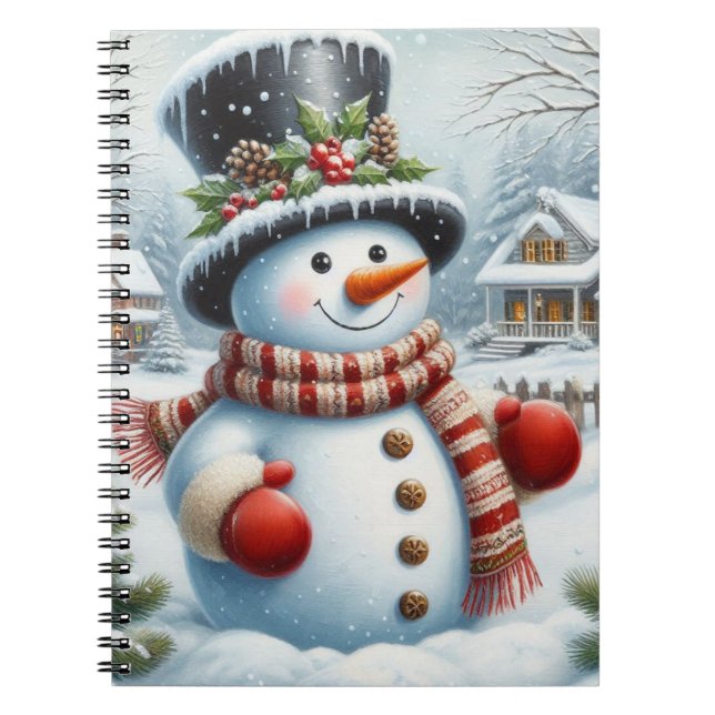 Cute, Vintage/Whimsical Christmas/winter snowman Notebook (Front)