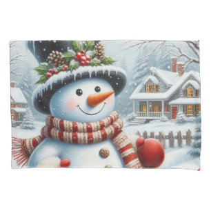 Cute, Vintage/Whimsical Christmas/winter snowman Pillow Case