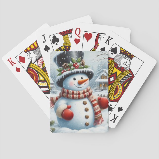 Cute, Vintage/Whimsical Christmas/winter snowman Poker Cards (Back)