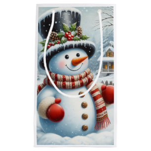 Cute, Vintage/Whimsical Christmas/winter snowman Small Gift Bag