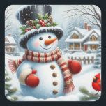 Cute, Vintage/Whimsical Christmas/winter snowman Square Sticker<br><div class="desc">.</div>