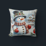 Cute, Vintage/Whimsical Christmas/winter snowman Throw Pillow<br><div class="desc">.</div>