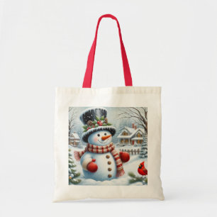 Cute, Vintage/Whimsical Christmas/winter snowman Tote Bag