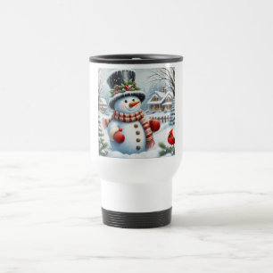 Cute, Vintage/Whimsical Christmas/winter snowman Travel Mug