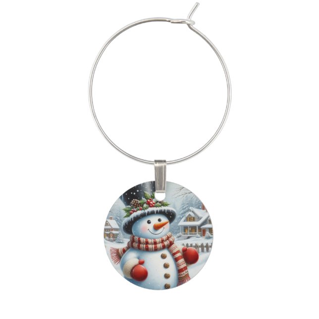 Cute, Vintage/Whimsical Christmas/winter snowman Wine Charm (Front)