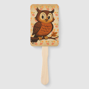 Cute, vintage whimsical fall/autumn owl hand fan
