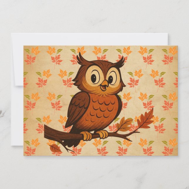 Cute, vintage whimsical fall/autumn owl invitation (Front)