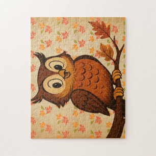 Cute, vintage whimsical fall/autumn owl jigsaw puzzle