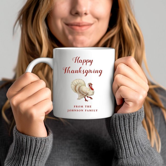 Cute Vintage White Turkey Happy Thanksgiving Coffee Mug (Cute Vintage White Turkey Happy Thanksgiving Coffee Mug)