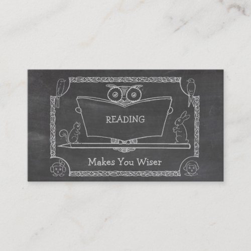 Cute Vintage Wise Owl Reading Chalkboard Business Card