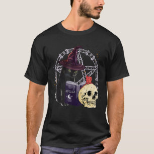Cute Vintage Witch Cat Skull Wiccan Cottagecore Fa T-Shirt