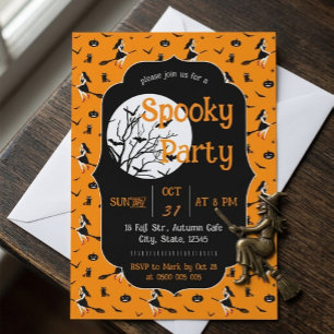 Cute Vintage Witch Spooky Halloween Party Invitation
