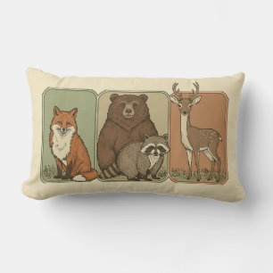 Cute Vintage Woodland Animals Lumbar Pillow