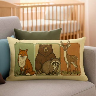 Cute Vintage Woodland Animals Lumbar Pillow