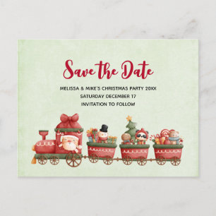 Cute Vintage Xmas Train with Toys Save the Date Invitation Postcard