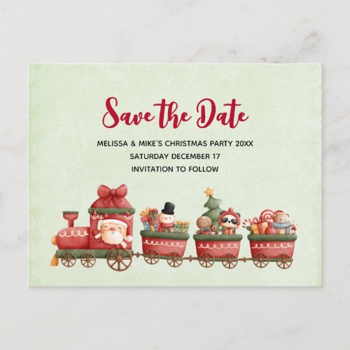 Cute Vintage Xmas Train with Toys Save the Date Invitation Postcard