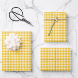 Cute Vintage Yellow Gingham Plaid Pattern Wrapping Paper Sheets