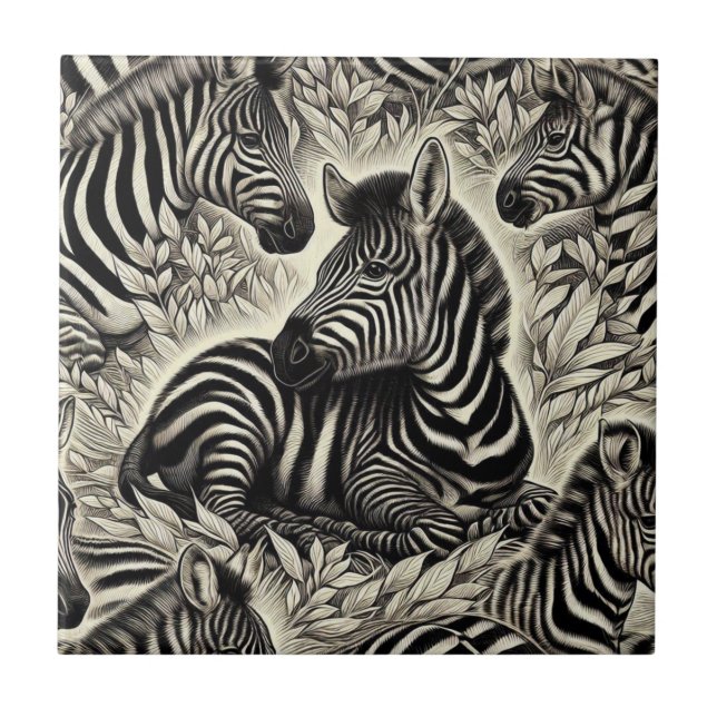 Cute Vintage Zebra Pattern Ceramic Tile (Front)