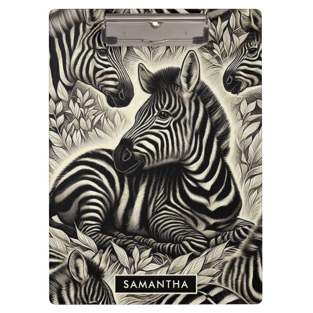 Cute Vintage Zebra Pattern Clipboard (Front)